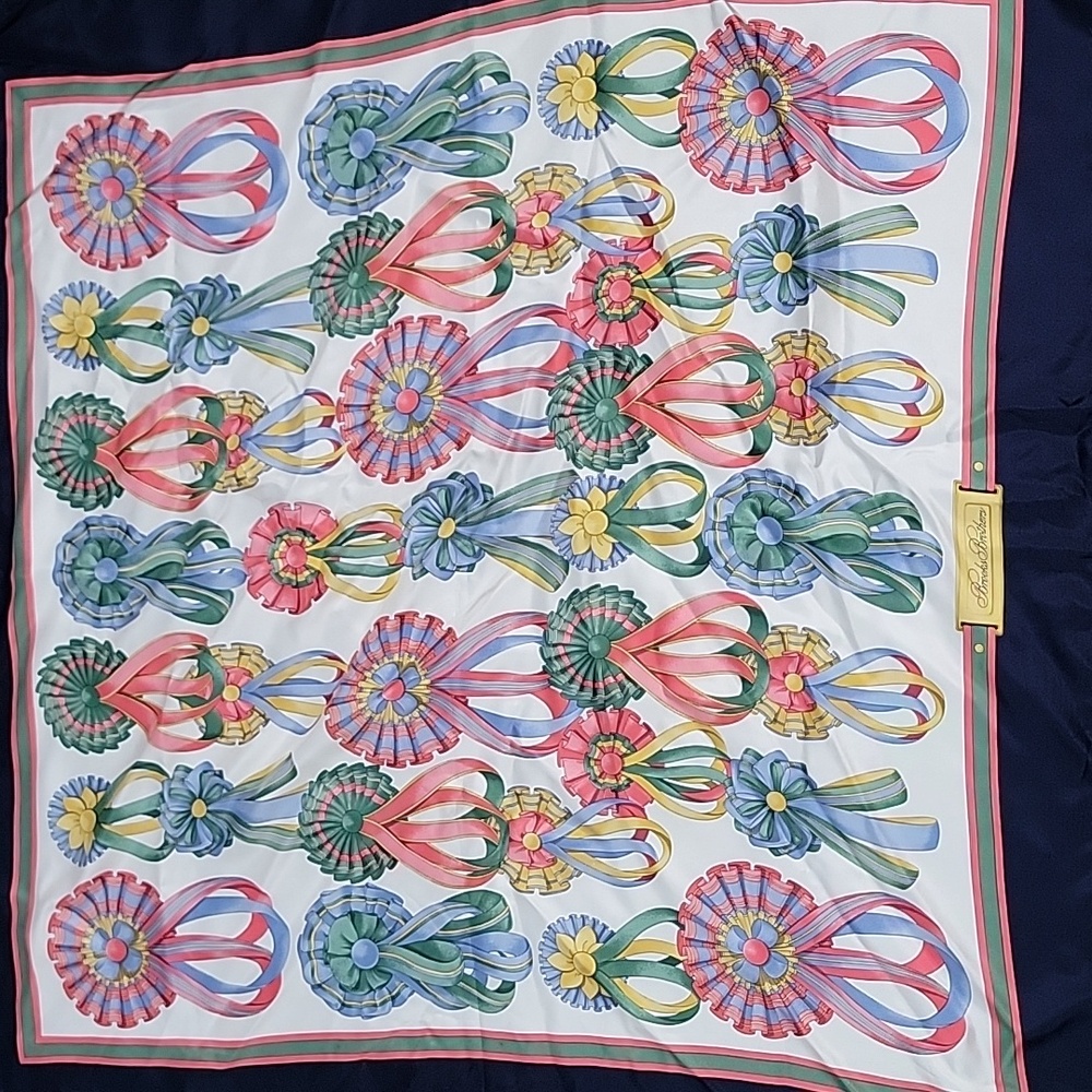 Vintage Fine Italian Silk Scarf Ribbon Theme 🎀